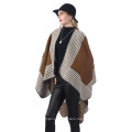 Women's Plaid Sweater Poncho Cape Coat Open Front Blanket Shawls